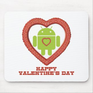 Happy Valentine's Day (Bug Droid Two Hearts) Mousepads