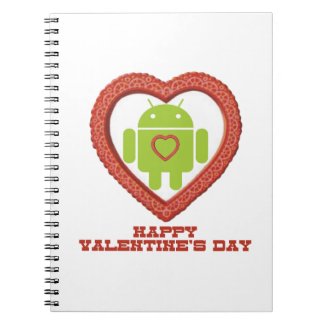 Happy Valentine's Day (Bug Droid Two Hearts) Spiral Note Books