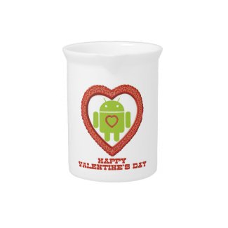 Happy Valentine's Day (Bug Droid Two Hearts) Beverage Pitchers