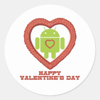 Happy Valentine's Day (Bug Droid Two Hearts) Round Sticker