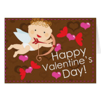 Happy Valentines Day Cupid and hearts greeting cards