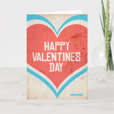 Vintage Valentine's Day Heart card. Blue, red, white, and pale yellow washed 