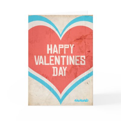 Vintage Valentine's Day Heart card. Blue, red, white, and pale yellow washed 