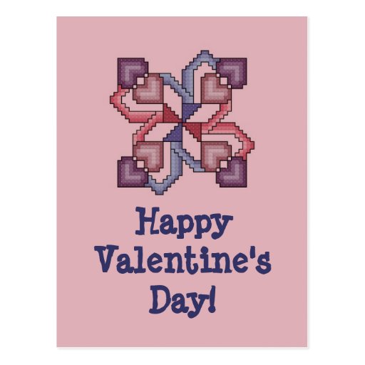 Happy Valentine's Day! Heart Cross Stitch Postcar Postcard Happy Valentine's Day! Heart Cross Stitch Postcar Postcard