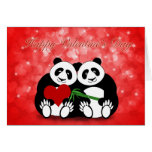 Happy Valentine's Day Panda Couple with Hearts Greeting Cards