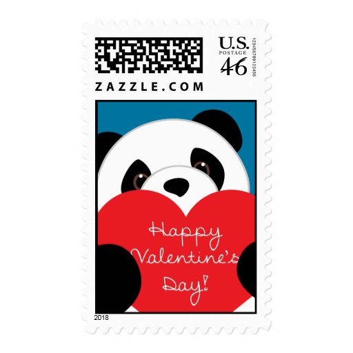 Happy Valentine's Day Panda Postage Stamp