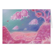 "Happy Valentine's Day" Pink cartoon landscape Cards