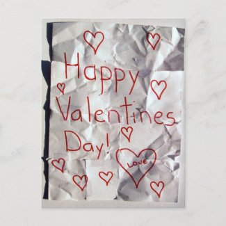 Happy Valentine's Day, torn and taped together postcard