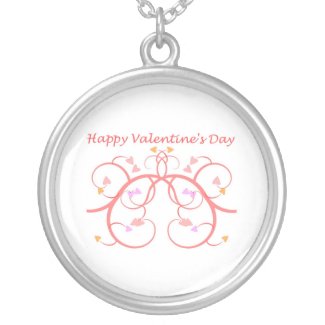 Happy Valentine's Day with pink scroll love hearts necklace