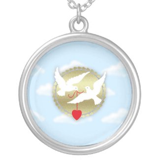 Happy Valentine's Day with white doves love heart necklace