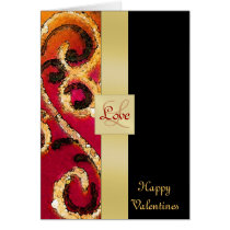 Happy Valentines Gold Sparkle Scroll Greeting Card