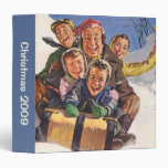 Happy Vintage Family Sledding on Christmas Day Vinyl Binder
