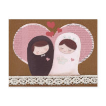 Happy Wedding(Pink/Brown) Postcard