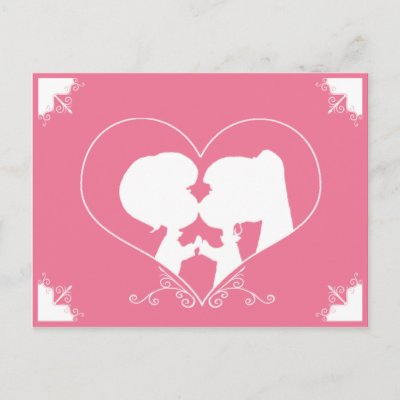 Happy Wedding silhouette Pink White Postcard by KnKChalkArtDesigns