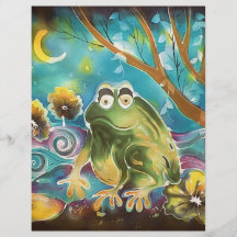 Happy Whimsical Frog at Night Silk Painting Flyers