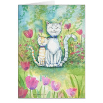 Happy Whimsical Kitty Cat Art Card