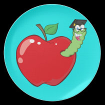 Happy Worm In Red Apple plates