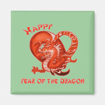 Happy Year of the Dragon with Orange Dragon Refrigerator Magnet