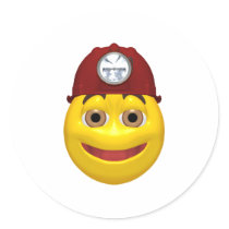 Happy yellow smiley miner wearing a miners hat stickers by SmileyFaceStore Happy yellow smiley miner wearing a miners hat stickers