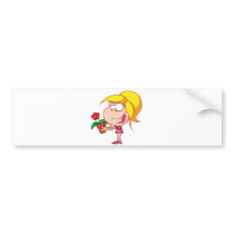 Happy-young-girl-giving-potted-flower bumper stickers