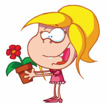 Happy-young-girl-giving-potted-flower photo sculptures