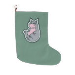 Happy Young Gray Hippo Teal Drawing Design Large Christmas Stocking