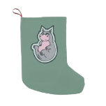Happy Young Gray Hippo Teal Drawing Design Small Christmas Stocking