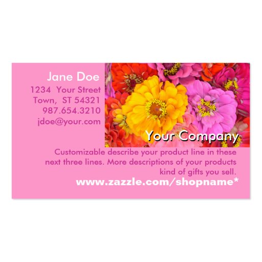 Happy Zinnias Customizable Business Card (back side)