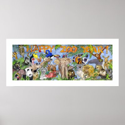 Happy Zoo Year Animals Childrens Wall Art Print by zooogle