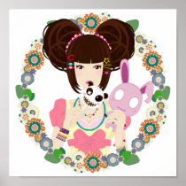 Harajuku Girl Yuriko - bordered Print