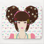 Harajuku Girl Yuriko with flowery background Mouse Pads