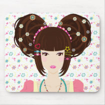 Harajuku Girl Yuriko with flowery background mousepads