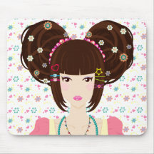 Harajuku Girl Yuriko with flowery background Mouse Pads