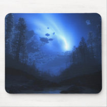comet, winter, space, night, sky, forest, stream, desktop wallpaper, Mouse pad with custom graphic design