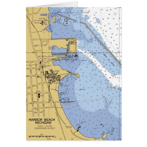 Harbor Beach, MI Nautical Harbor Chart Card Zazzle