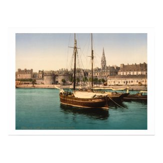 Port et une porte principale, Saint Malo, France imprimer antique