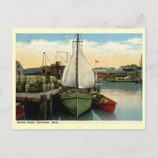 Harbor Scene, Gloucester, MA Vintage postcard