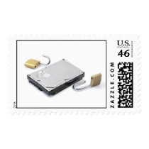 Hard disk protection broken on a white background stamps