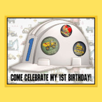 Hard Hat Construction 1st Birthday Party Invite invitations