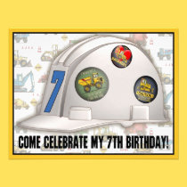 Hard Hat Construction 7th Birthday Party Invite invitations