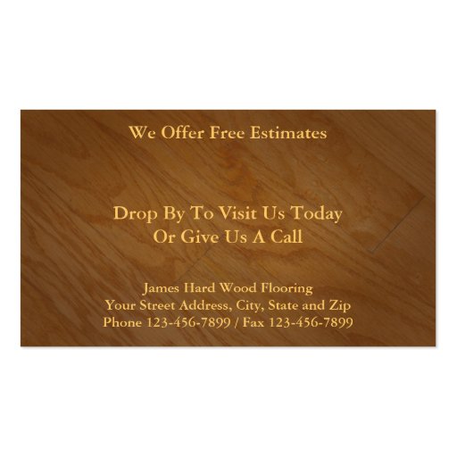Hard Wood Flooring Sales Business Card (back side)