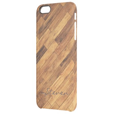 Hardwood Wood Grain Floor Pattern Monogram Name Clear iPhone 6 Plus Case