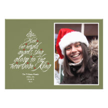 Hark the Christmas carol lyric tree photo green Invite