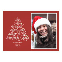 Hark the Christmas carol lyric tree photo red Invite