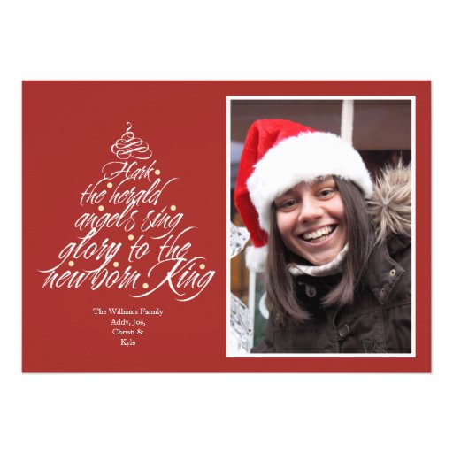 Hark the Christmas carol lyric tree photo red Invite