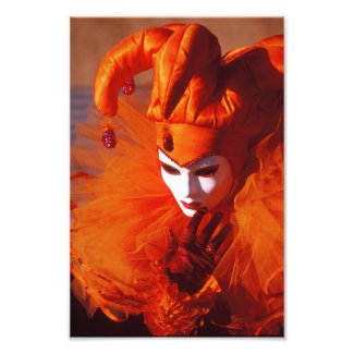 Harlequin in Orange at the Carnival of Venice Photo Print