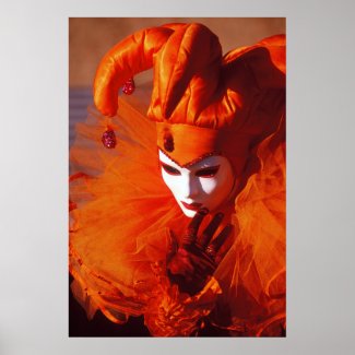 Harlequin in Orange at the Carnival of Venice Poster