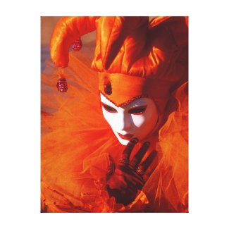 Harlequin With Orange Costume and White Mask Canvas Print