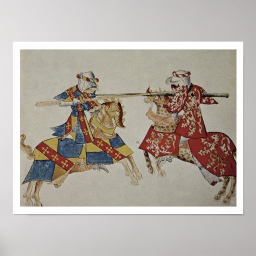 Harley 4205 f.366 Jousting Knights, c.1445 (vellum Poster Zazzle