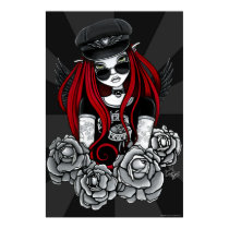 Harley Red Tattoo Biker Rose Angel Poster